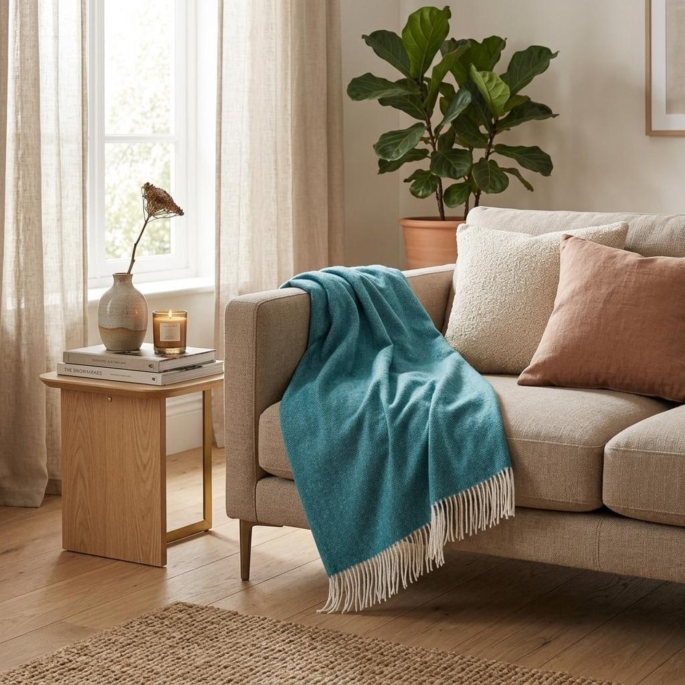 Dark Teal Soft Acrylic Herringbone Throw Blanket HomeRoots