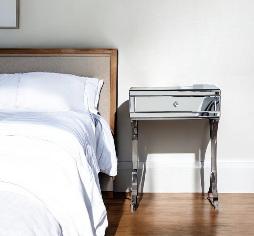 24" Stainless Steel and Mirror Nightstand