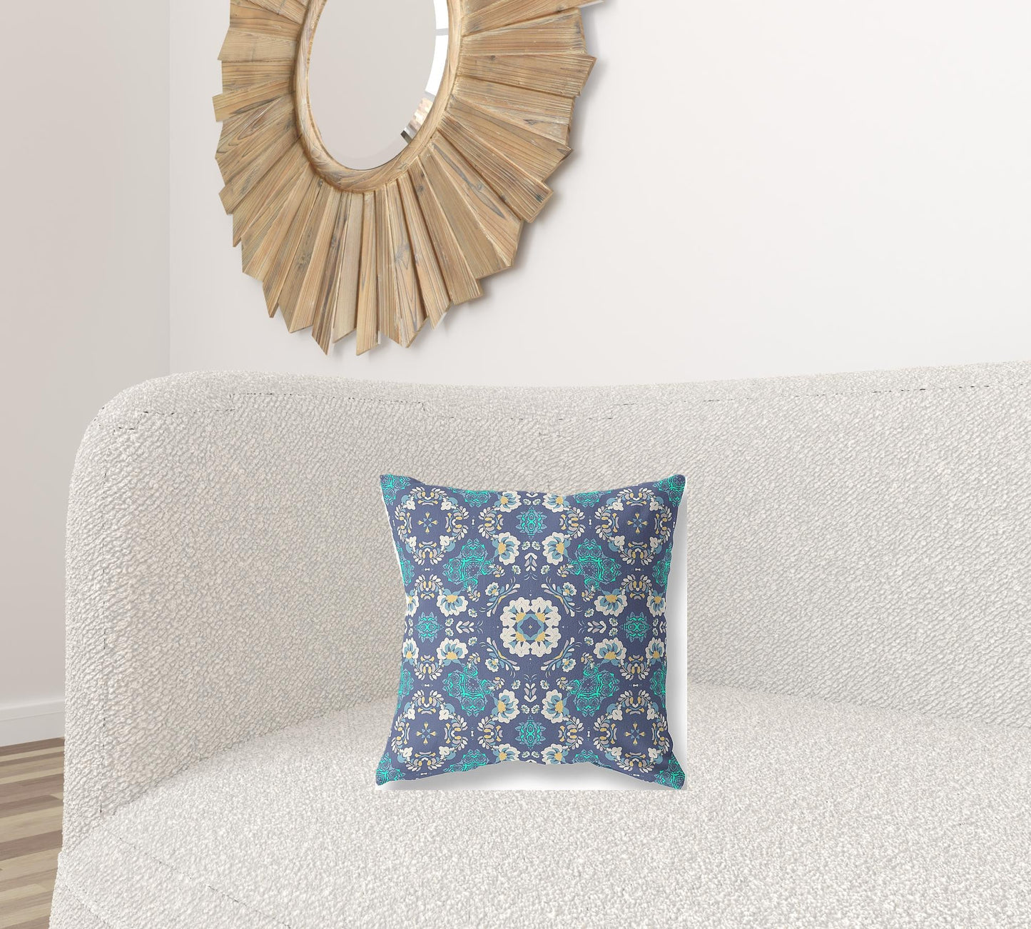 16" X 16" Blue And White Zippered Suede Geometric Throw Pillow FurniFindUSA