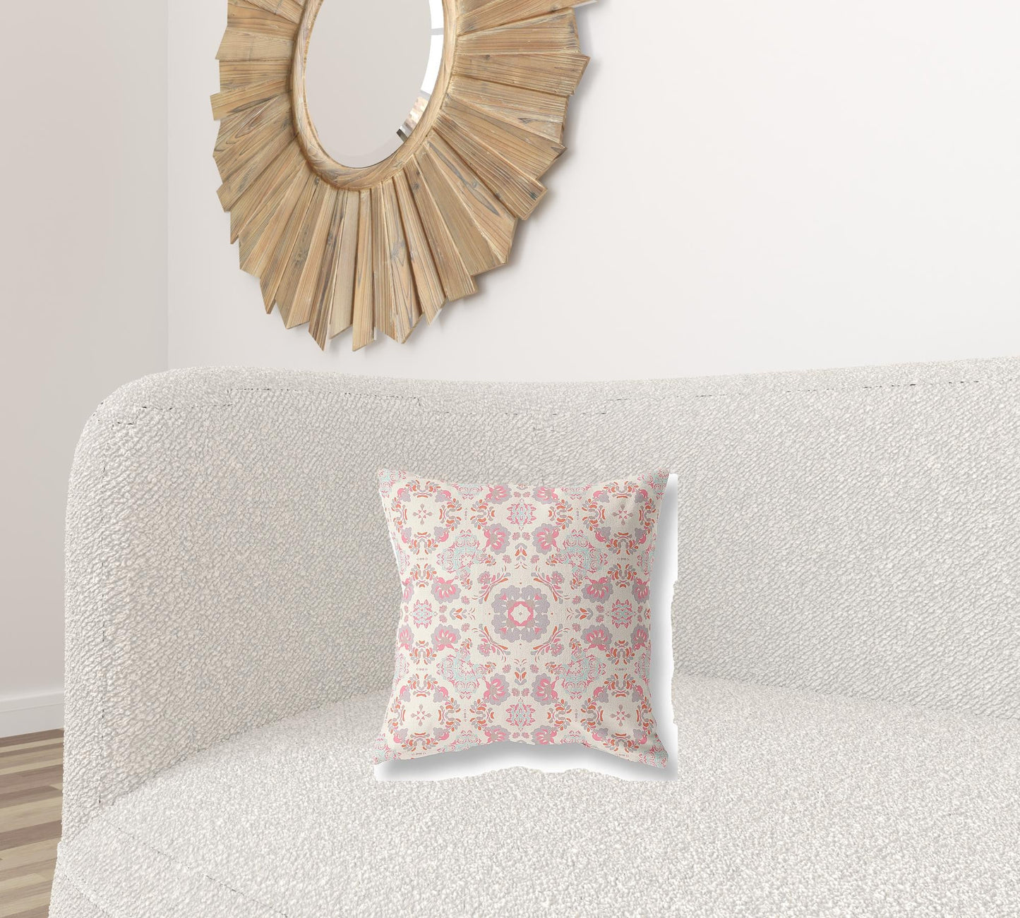 16" X 16" Pink And White Zippered Suede Geometric Throw Pillow FurniFindUSA
