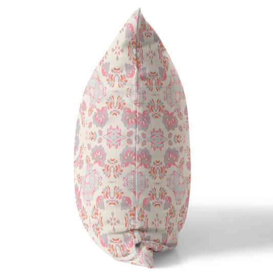 20" X 20" Pink And White Floral Blown Seam Suede Throw Pillow FurniFindUSA