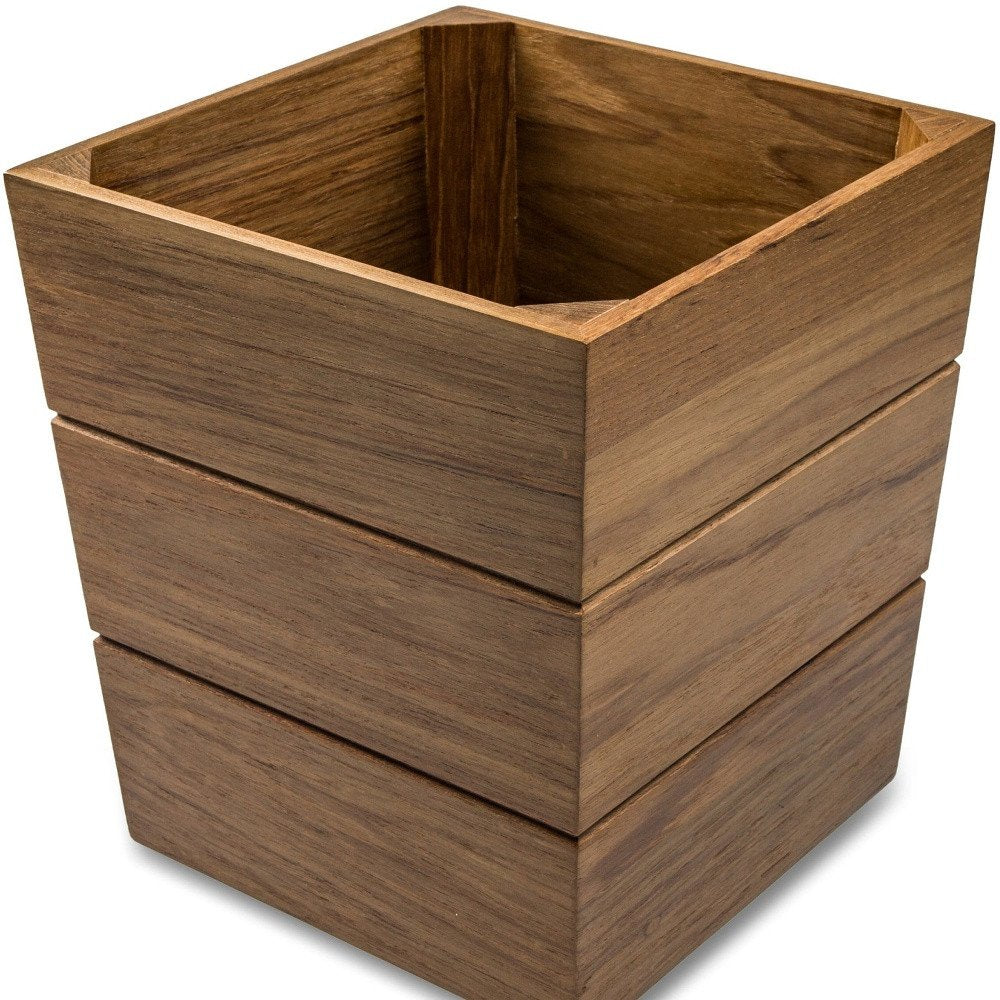 12" Traditional Solid Teak Large Waste Basket HomeRoots