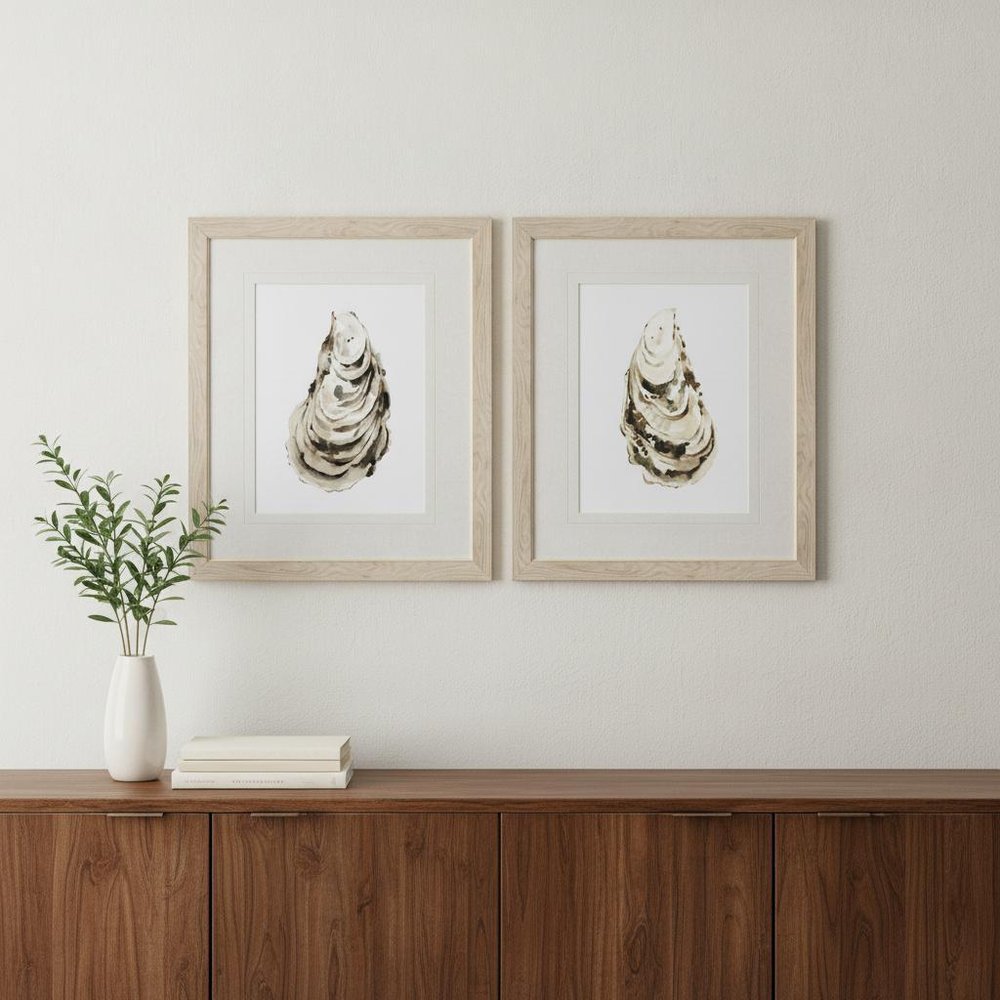 Set Of Two Neutral Oyster A Wood Brown Framed Wall Art HomeRoots