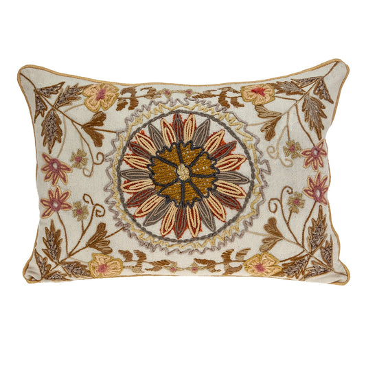 14" X 20" Beige Cotton Throw Pillow With Embroidery FurniFindUSA