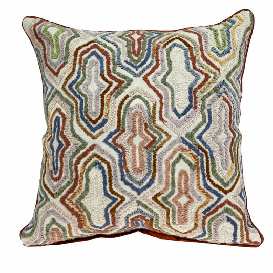 18" Beige and Brown Cotton Throw Pillow With Embroidery FurniFindUSA