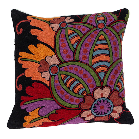 20" Black and Orange Cotton Throw Pillow With Embroidery FurniFindUSA