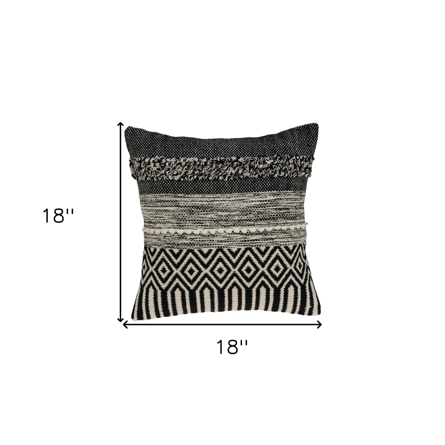18" Beige and Black Cotton Throw Pillow With Embroidery 6.0" (L) x 18.0" (W) x 18.0" (H) FurniFindUSA
