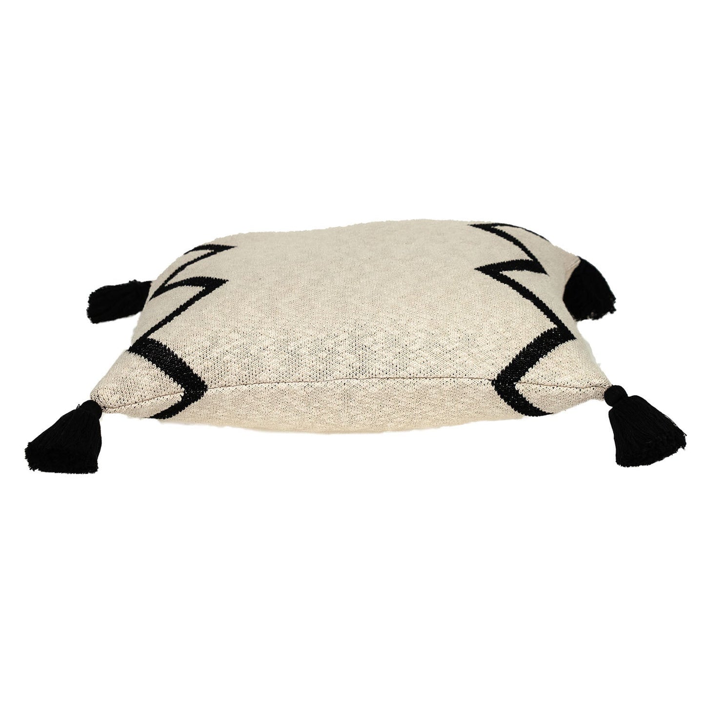 20" x 20" Black and Cream Zigzag Pattern Square Accent Throw Pillow with Tassel FurniFindUSA
