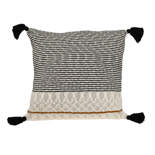 20" x 20" Beige Stripe Pattern Square Accent Throw Pillow with Tassel FurniFindUSA