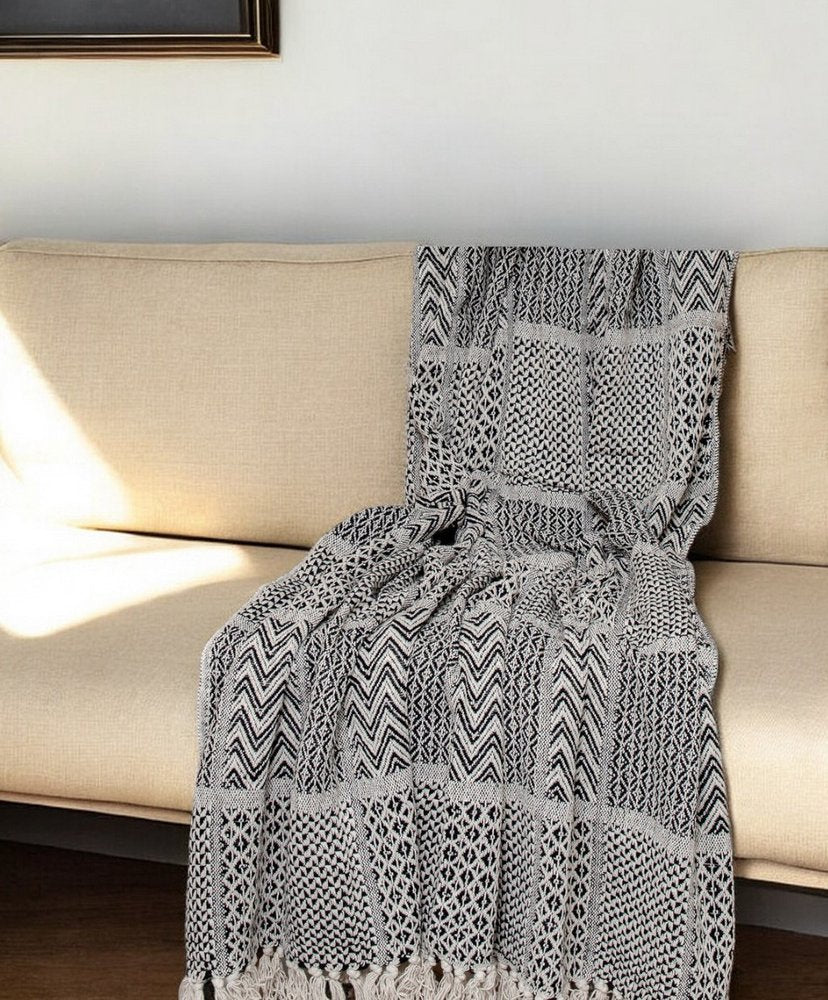 52" X 67" Beige and Black Quilted Cotton Abstract Throw Blanket HomeRoots