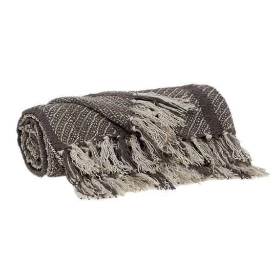 Brown and Taupe Striped Woven Handloom Throw HomeRoots