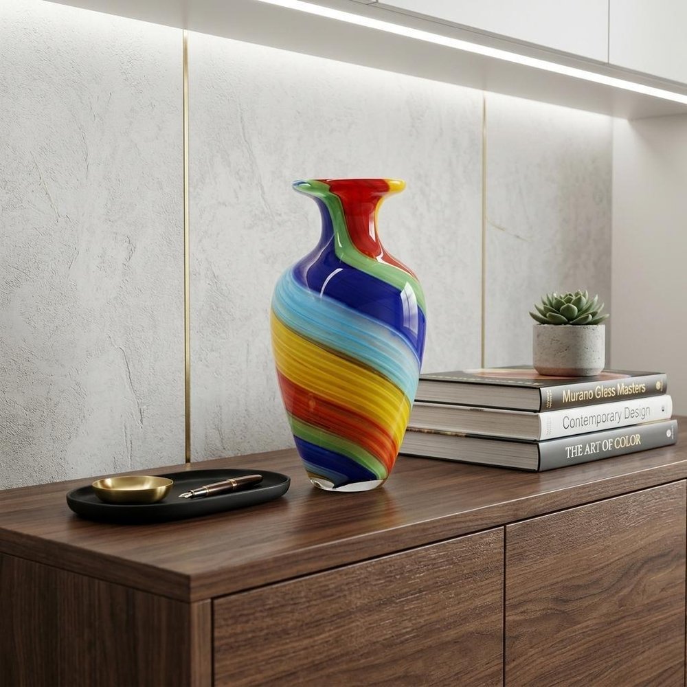 10" Rainbow Abstract Murano Style Glass Table Vase HomeRoots