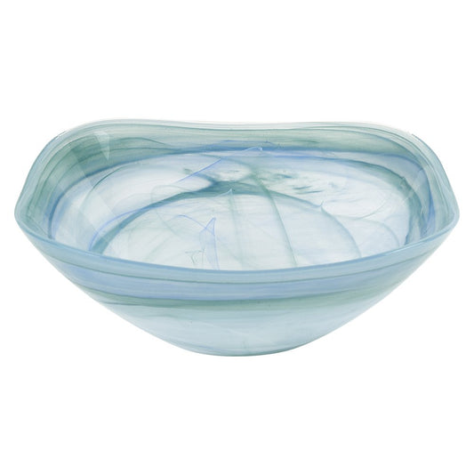 Set of Two 6" Aqua Blue And White Alabaster Glass Square Candy or Nut Bowls HomeRoots