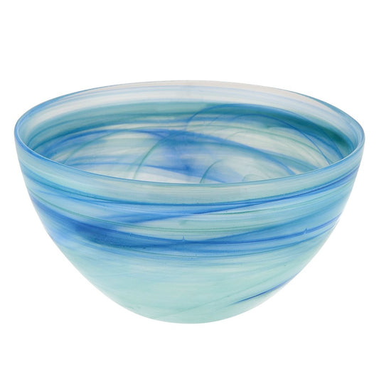Set of Two 6" Aqua Blue And White Alabaster Glass Round Candy or Nut Bowls HomeRoots