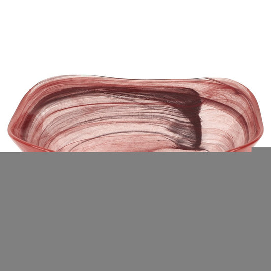 10" Red And White Alabaster Glass Square Salad Bowl HomeRoots