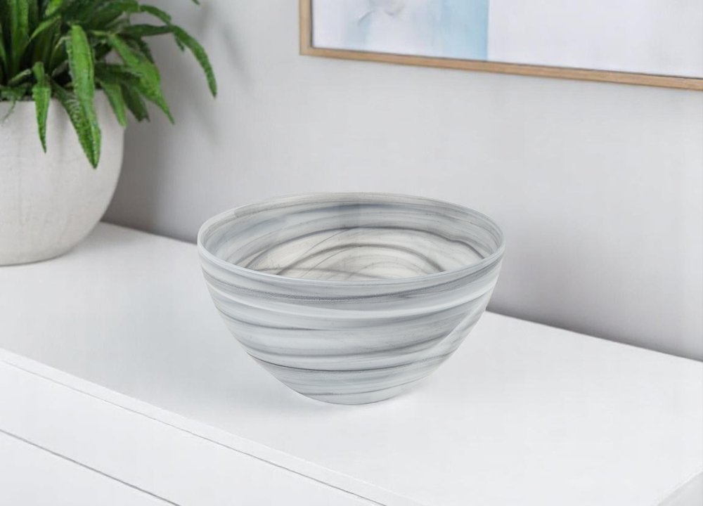 6" Gray And White Alabaster Glass Round Candy or Nut Bowl HomeRoots