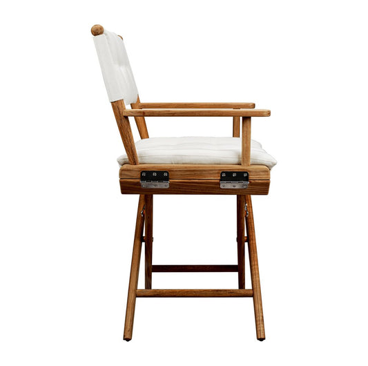 23" Natural Solid Wood Outdoor Folding Director Chair with Cream Cushion