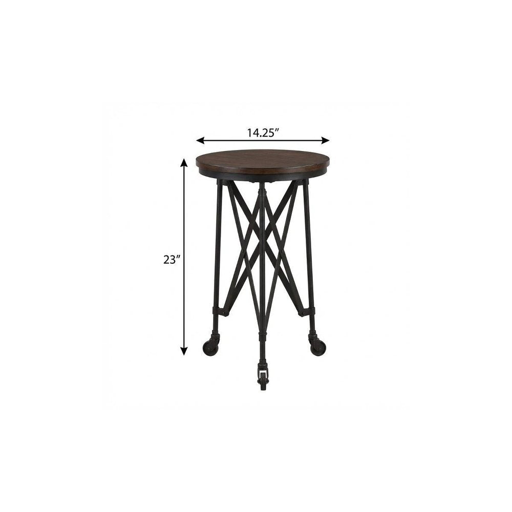 23" Black Industrial Rolling Round End Table HomeRoots