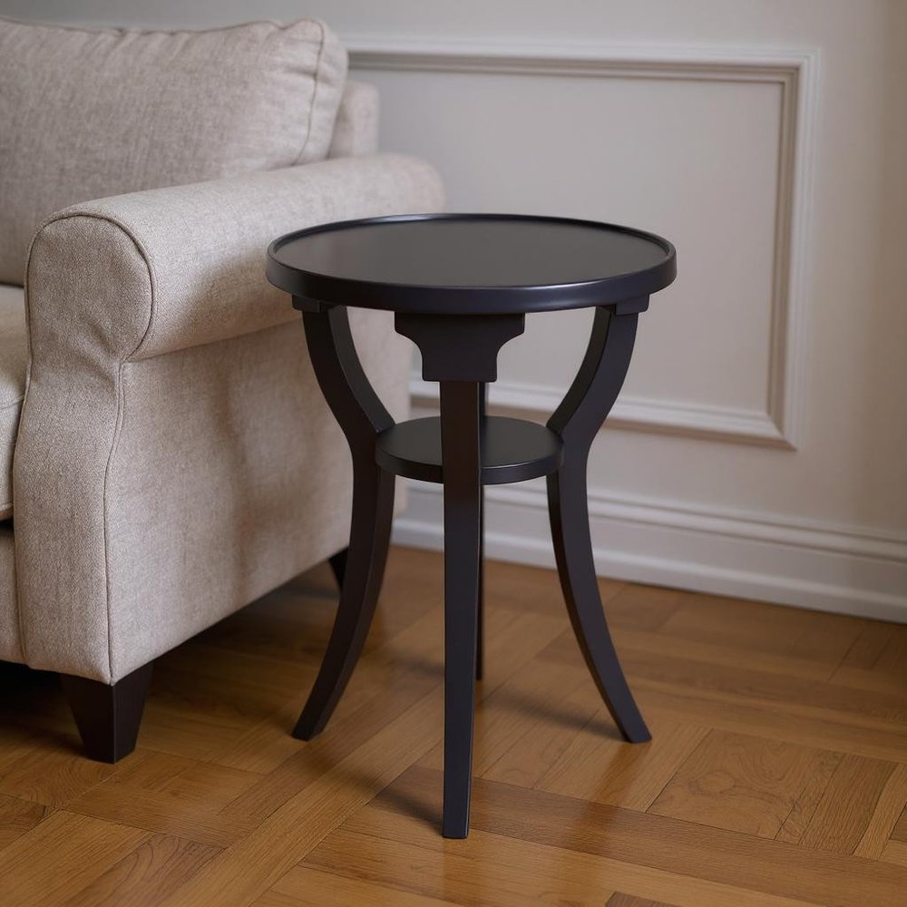 24" Blue Wood And Solid Wood Round End Table With Shelf HomeRoots