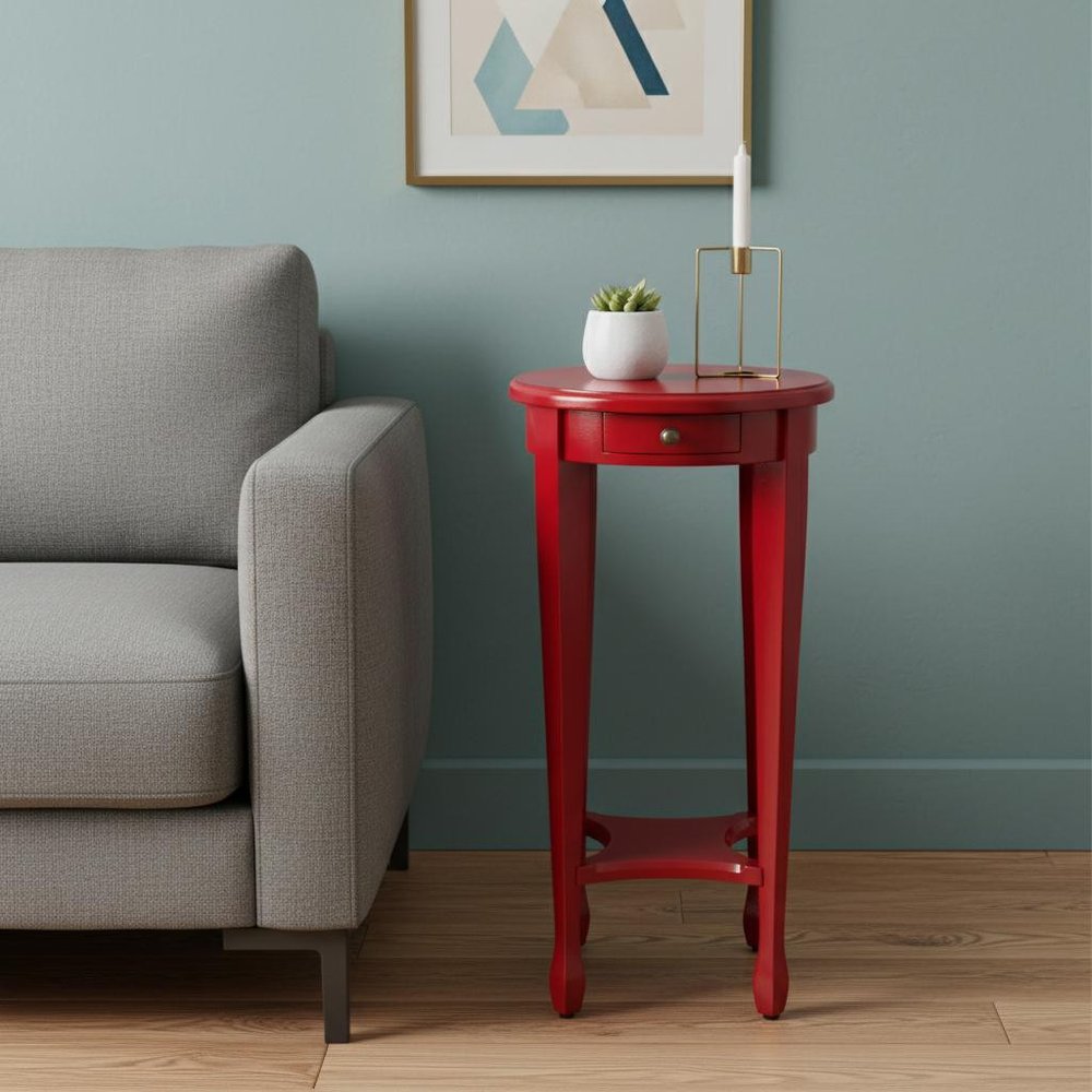 26" Red Manufactured Wood Oval End Table With Shelf HomeRoots