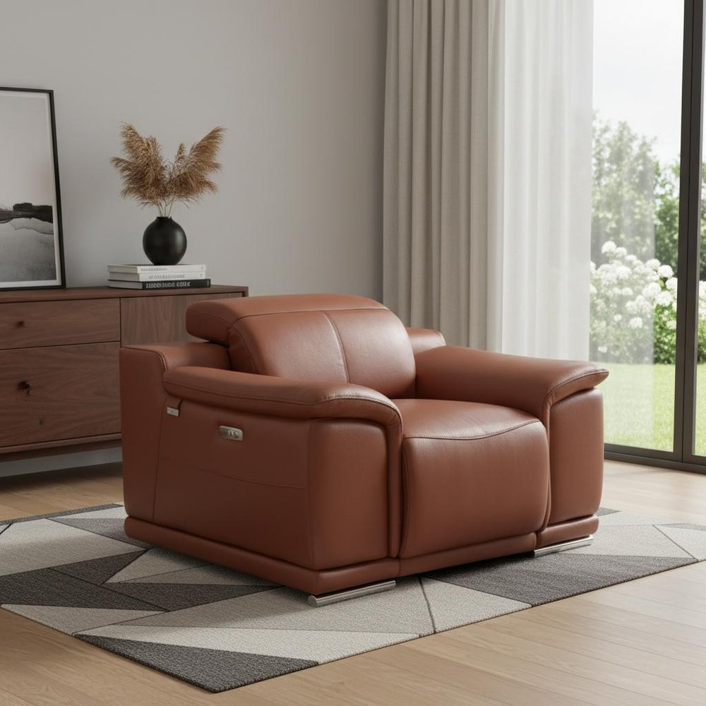48" Camel And Silver Italian Leather Arm Chair HomeRoots