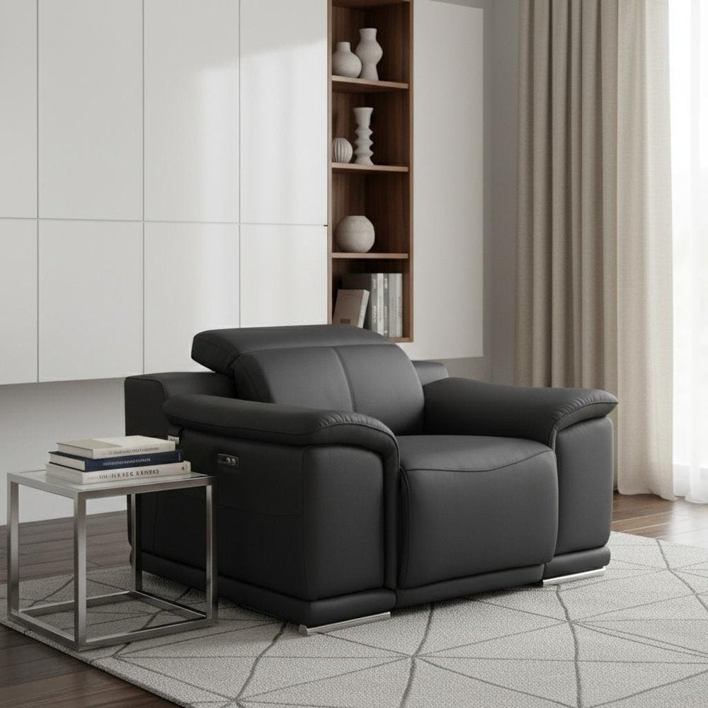 48" Dark Slate Gray And White Italian Leather Arm Chair HomeRoots