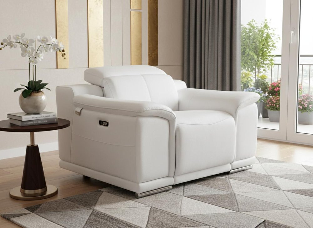 48" White Italian Leather Arm Chair HomeRoots