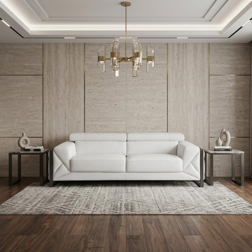89" White Italian Leather Sofa With Chrome Legs HomeRoots