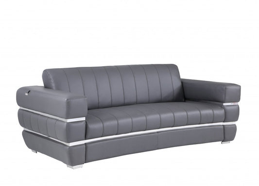 89" Dark Gray Italian Leather Sofa With Silver Legs HomeRoots