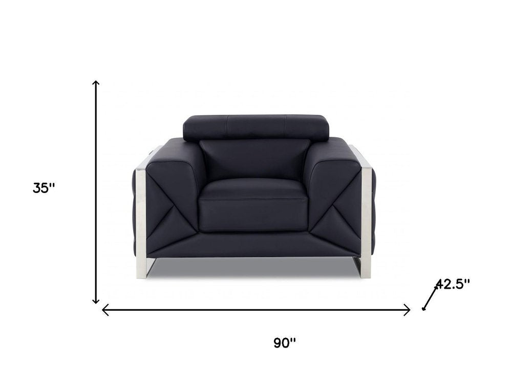 Three Piece Indoor Black Italian Leather Six Person Seating Set HomeRoots