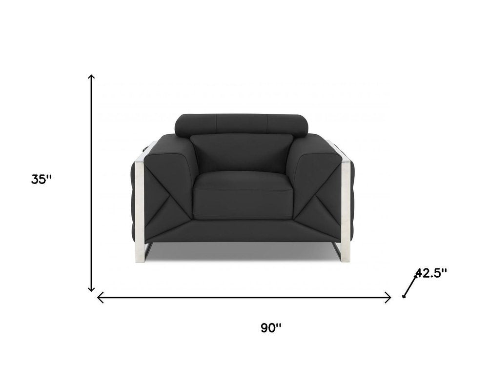 Three Piece Indoor Dark Gray Italian Leather Six Person Seating Set HomeRoots