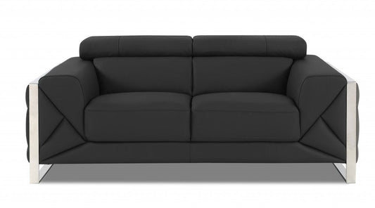 Two Piece Indoor Dark Gray Italian Leather Five Person Seating Set HomeRoots