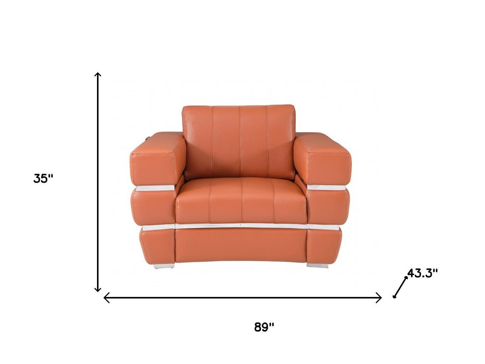 Three Piece Indoor Camel Italian Leather Six Person Seating Set HomeRoots