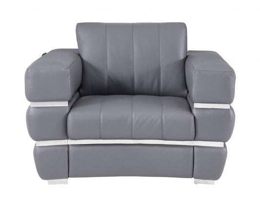 Three Piece Indoor Dark Gray Italian Leather Six Person Seating Set HomeRoots