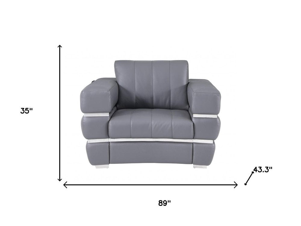 Three Piece Indoor Dark Gray Italian Leather Six Person Seating Set HomeRoots