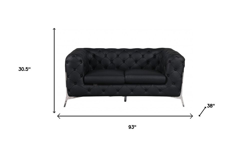 Two Piece Indoor Black Italian Leather Five Person Seating Set HomeRoots