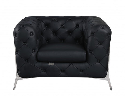 Three Piece Indoor Black Italian Leather Six Person Seating Set HomeRoots