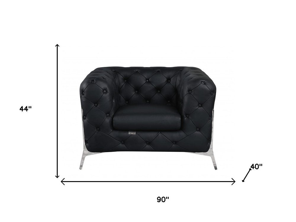 Three Piece Indoor Black Italian Leather Six Person Seating Set HomeRoots