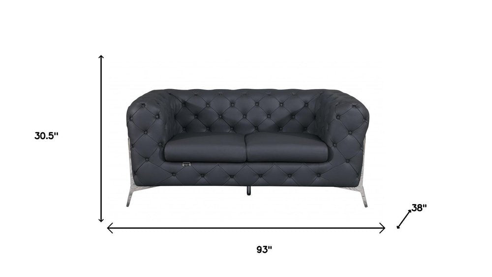 Two Piece Indoor Dark Gray Italian Leather Five Person Seating Set HomeRoots