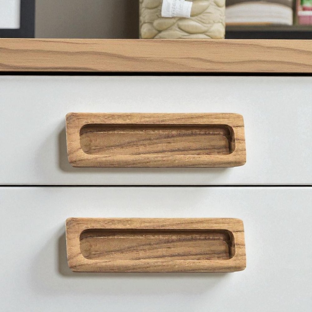 Set of Two Brown Teak Wood Drawer Pull Knobs HomeRoots