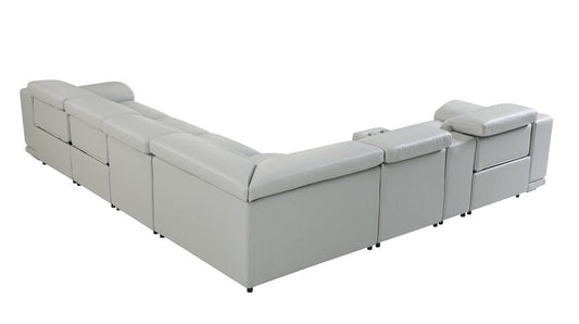 Light Gray Italian Leather Power Reclining U Shaped Seven Piece Corner Sectional With Console HomeRoots