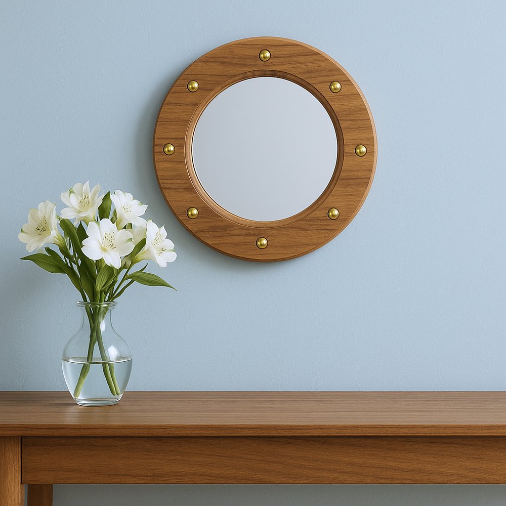 11" Brown Solid Wood Round Accent Mirror HomeRoots