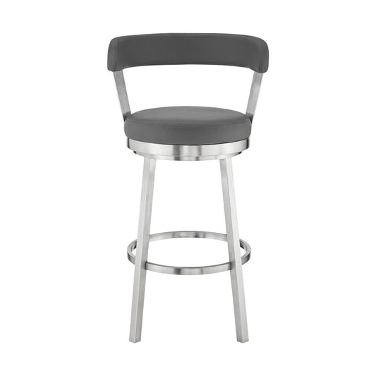 26" Gray And Silver Fabric And Iron Backless Counter Height Swivel Bar Chair HomeRoots