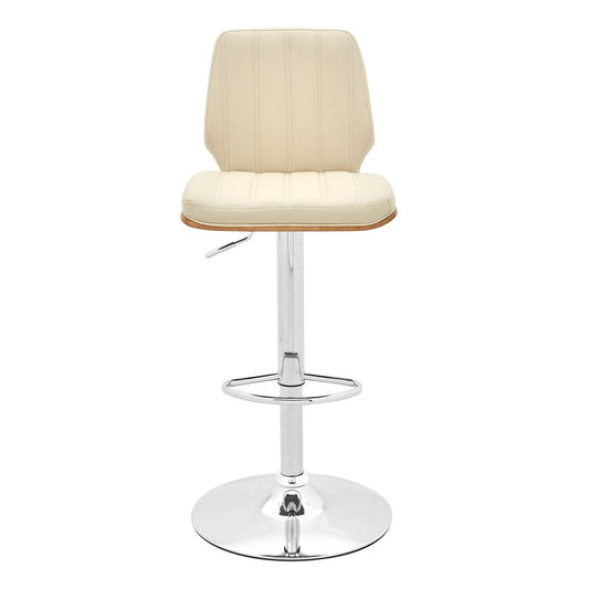 Cream And Silver Fabric And Steel Adjustable Height Swivel Bar Chair HomeRoots