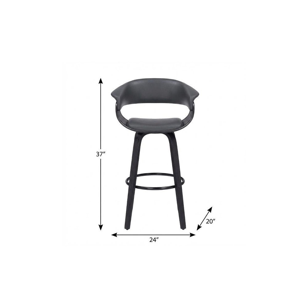 27" Gray And Black Faux Leather And Solid Wood Swivel Low Back Counter Height Bar Chair HomeRoots