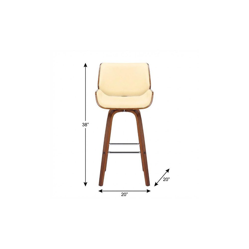 26" Cream And Brown Faux Leather And Fabric And Solid Wood Counter Height Swivel Bar Chair HomeRoots