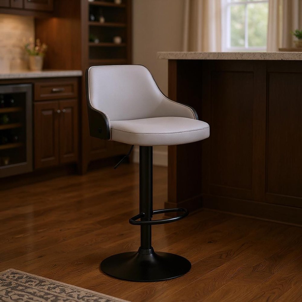 Gray And Black Fabric And Iron Adjustable Height Swivel Bar Chair HomeRoots