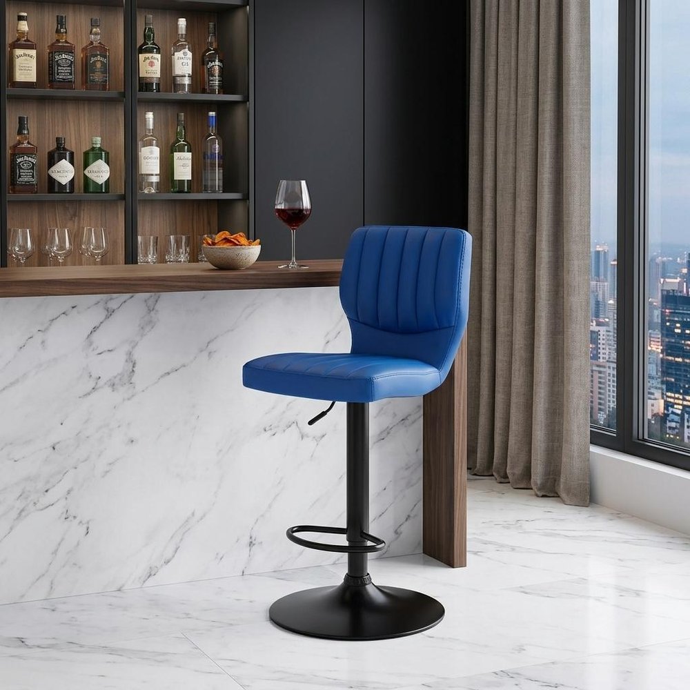 Blue And Black Fabric And Iron Adjustable Height Swivel Bar Chair HomeRoots
