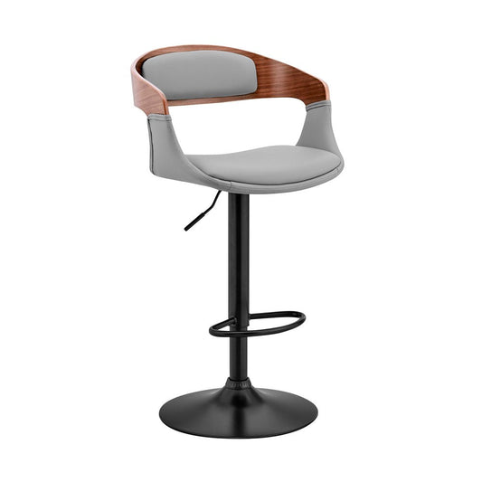 Gray And Black Fabric And Iron Low Back Adjustable Height Swivel Bar Chair HomeRoots