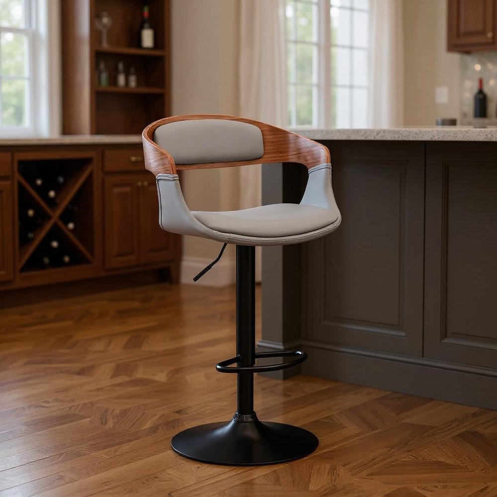 Gray And Black Fabric And Iron Low Back Adjustable Height Swivel Bar Chair HomeRoots